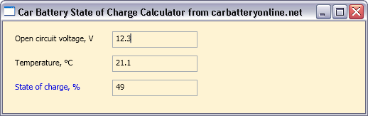 Click to view Car Battery State of Charge Calc 1.0.0 screenshot